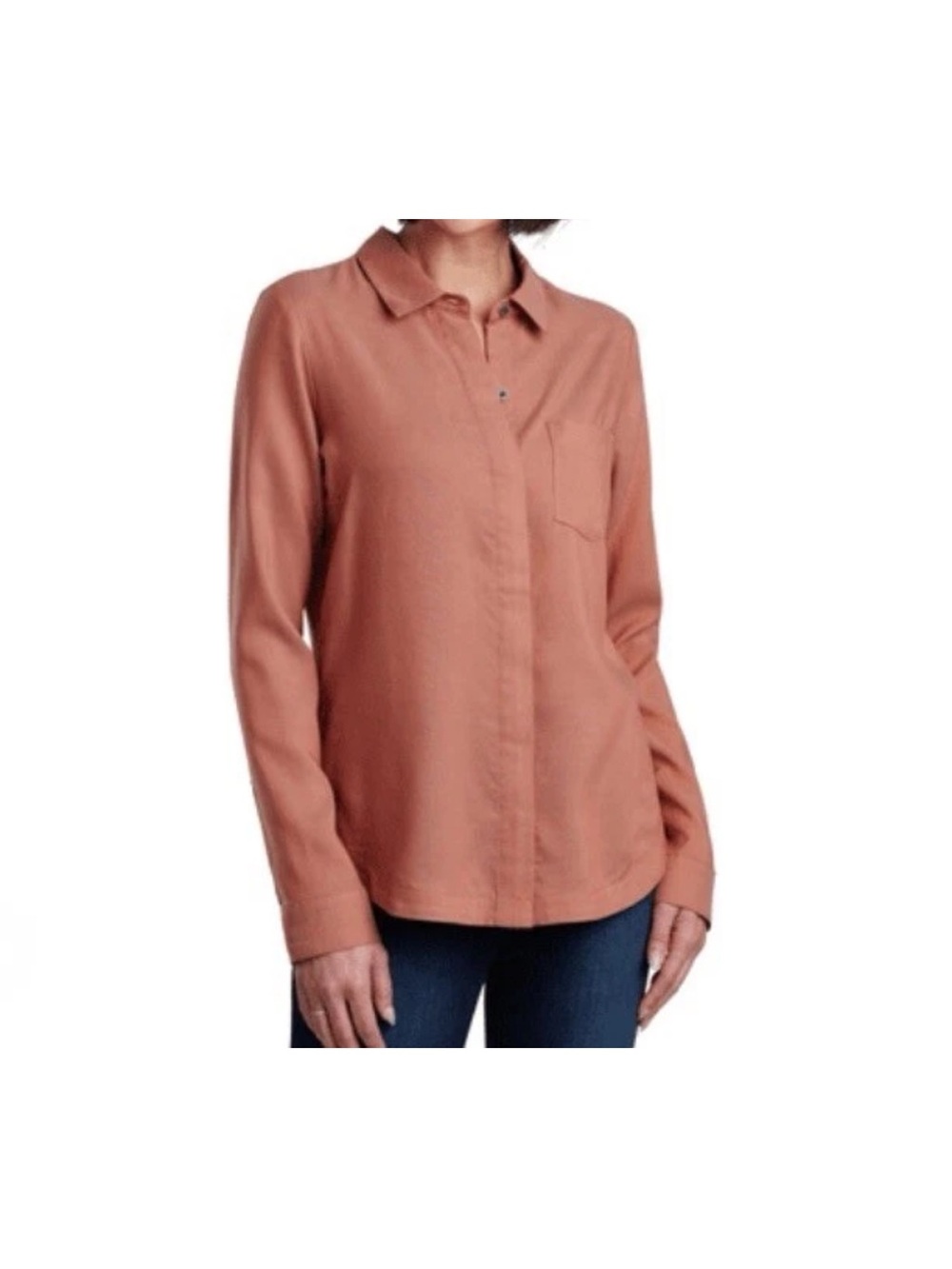 Kuhl Hadley Long Sleeve Button Down Shirt In Clay Linen Womens Size S